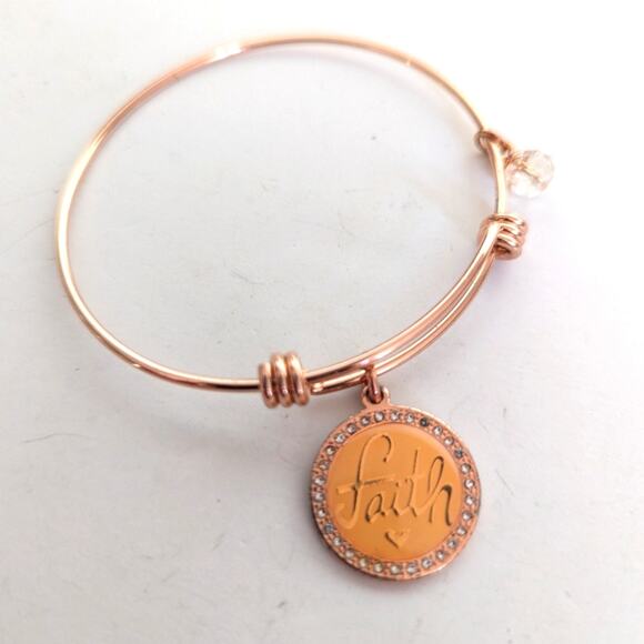 Rose Gold Tone Faith Religious Christianity 100% Blessed Charm Bracelet - Picture 1 of 3
